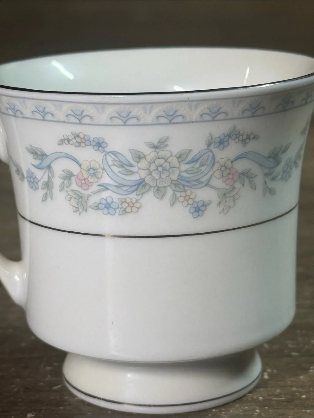 Somerset by Excel China Footed Tea Coffee Cups Floral Blue Ribbon Set of 7